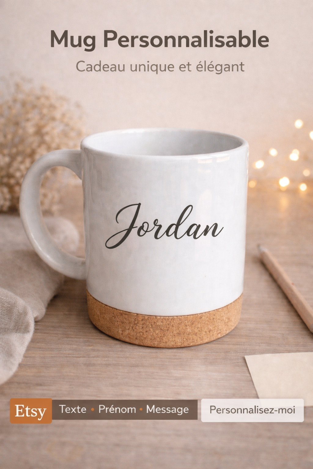 Mug en céramique à personnalisé avec base en liège