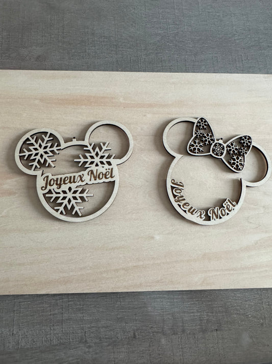 🪵 ✨Boule de noël - Minnie et Mickey - en bois de tilleul fabrication artisanale ✨🪵