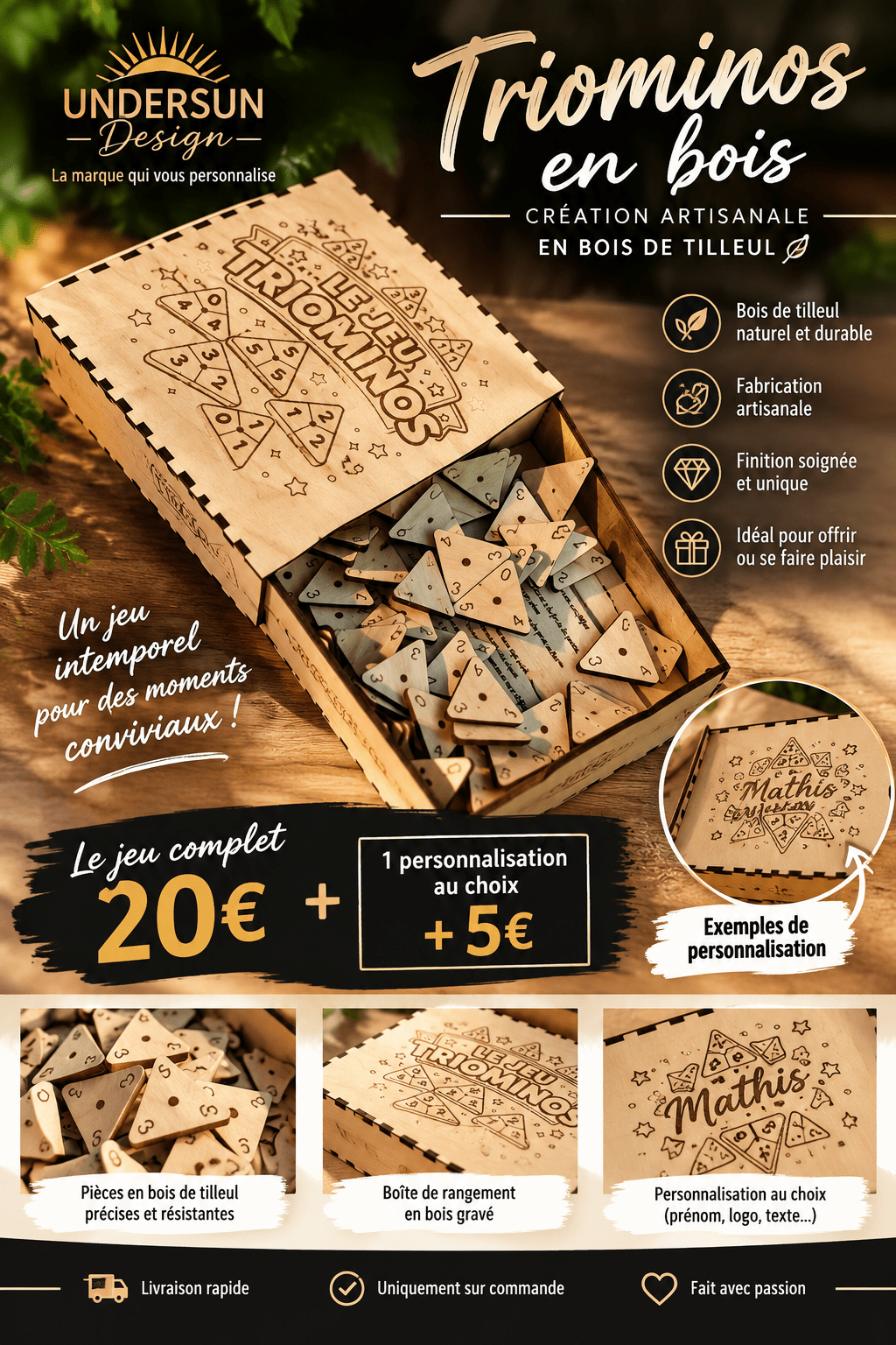 🪵 Jeu Triominos en bois création artisanale 🪵