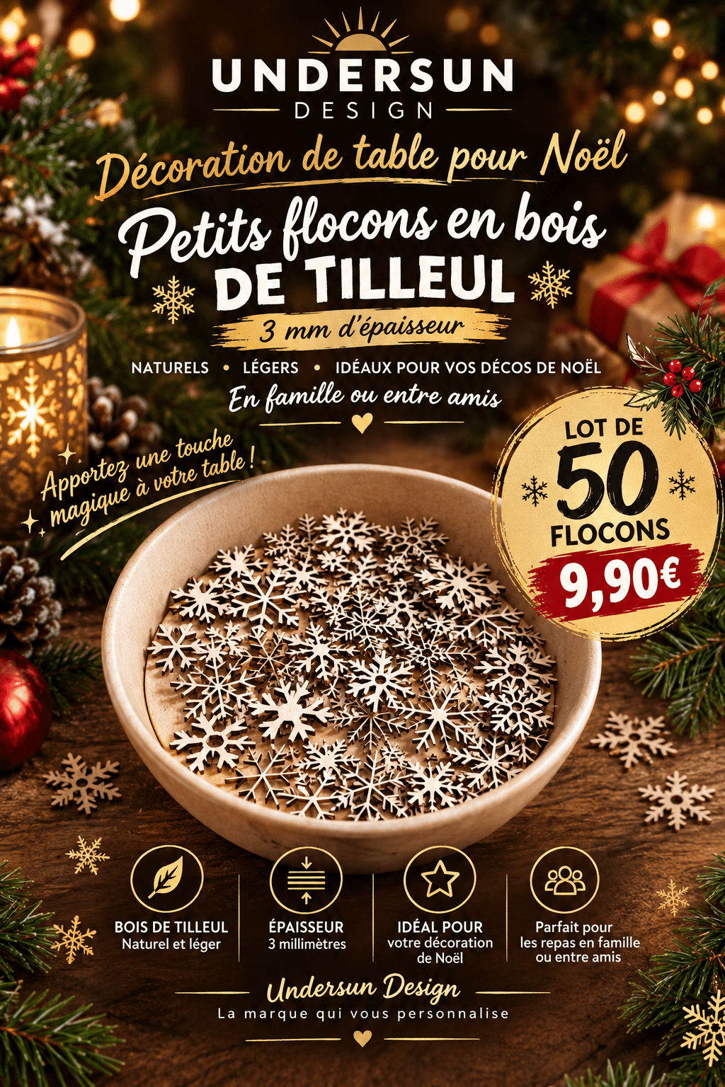 ❄️ Petit flocons en bois de tilleul, décoration de table ❄️ - Undersun Design