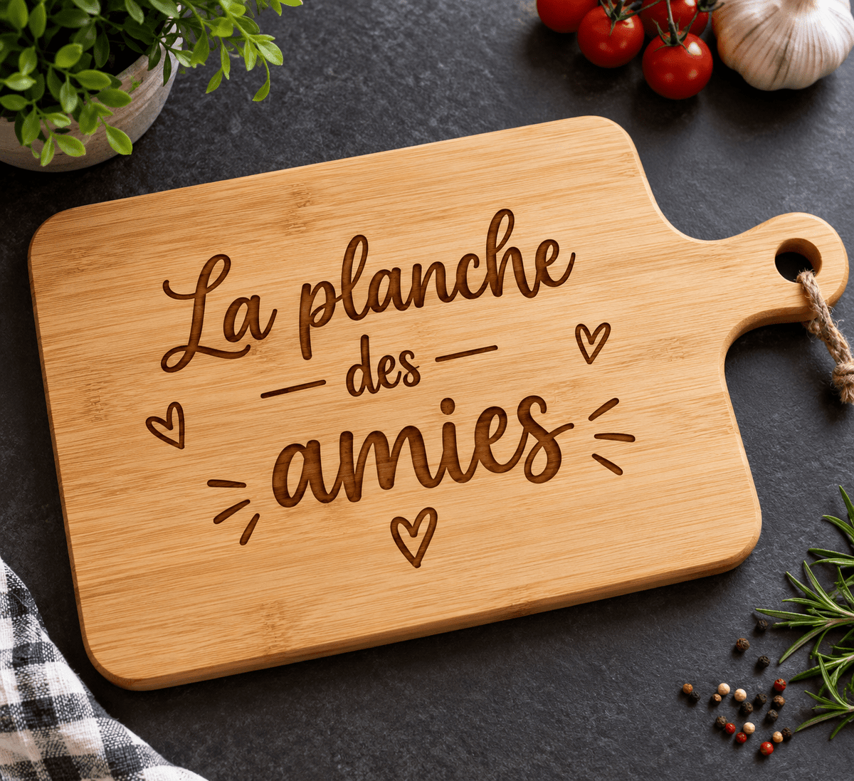 Planche à découper en bambou, gravure au laser - Undersun Design